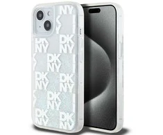 Apple iPhone 13 / 14 / 15 DKNY dėklas Liquid Glitter Multilogo (DKHCP15SLCPEPT) baltos spalvos