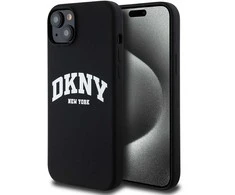 Apple iPhone 14 Plus / 15 Plus DKNY dėklas Liquid Silicone Baltas Printed Logo MagSafe (DKHMP15MSNYACH) juodos spalvos
