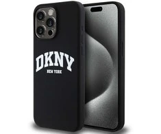 Apple iPhone 15 Pro Max DKNY dėklas Liquid Silicone Baltas Printed Logo MagSafe (DKHMP15XSNYACH) juodos spalvos