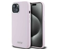 Apple iPhone 13 / 14 / 15 DKNY dėklas Liquid silikoninis Small Metal Logo MagSafe (DKHMP15SSMCHLP) rožinės spalvos