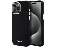 DKNY DKHMP15XSMCHLK Apple iPhone 15 Pro Max 6.7″ juodos spalvos kietas dėklas Liquid Silicone Small Metal Logo MagSafe