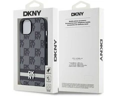 Apple iPhone 13 / 14 / 15 DKNY odinis dėklas Checkered Mono Pattern &amp; Printed Stripes (DKHCP14SPCPTSSK) juodos spalvos