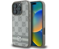 Dėklas DKNY PU Leather Checkered Pattern and Stripe Apple iPhone 16 Pro Max rusvai gelsvas