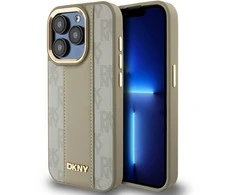DKNY PU Leather Checkered Pattern Magsafe dėklas telefonui Apple iPhone 15 Pro Max rusvai gelsvas