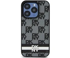 Apple iPhone 15 Pro DKNY odinis dėklas Checkered Mono Pattern &amp; Printed Stripes (DKHCP15LPCPTSSK) juodos spalvos
