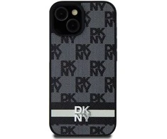 Apple iPhone 13 / 14 / 15 DKNY odinis dėklas Checkered Mono Pattern & Printed Stripes (DKHCP15SPCPTSSK) juodos spalvos