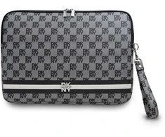 DKNY PU Leather Checkered Pattern and Stripe dėklas nešiojamam kompiuteriui 13/14" juodos spalvos