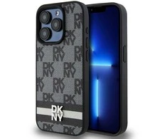 Apple iPhone 15 Pro DKNY odinis dėklas Checkered Mono Pattern & Printed Stripes (DKHCP15LPCPTSSK) juodos spalvos