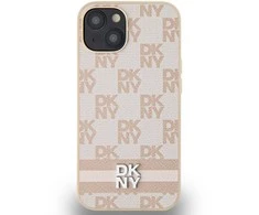 DKNY PU Leather Checkered Pattern and Stripe dėklas telefonui Apple iPhone 13 rožinės spalvos