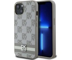 DKNY PU odinis languotas raštas ir dryžuotas dėklas Apple iPhone 13 rusvai gelsvas