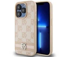 Apple iPhone 14 Pro DKNY odinis dėklas Checkered Mono Pattern & Printed Stripes (DKHCP14LPCPTSSP) rožinės spalvos