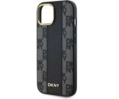 DKNY DKHMP15SPCPVSLK iPhone 15 / 14 / 13 6.1″ juodos spalvos kietas dėklas Leather Checkered Mono Pattern MagSafe