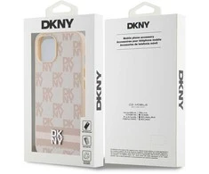 Apple iPhone 13 / 14 / 15 DKNY odinis dėklas Checkered Mono Pattern & Printed Stripes (DKHCP14SPCPTSSP) rožinės spalvos