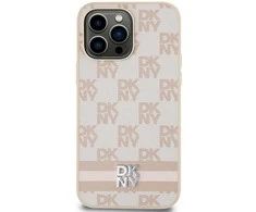 Apple iPhone 15 Pro Max DKNY dėklas odinis Checkered Mono Pattern & Printed Stripes (DKHCP15XPCPTSSP) rožinės spalvos