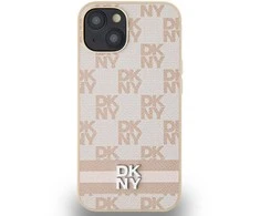 Apple iPhone 13 / 14 / 15 DKNY odinis dėklas Checkered Mono Pattern & Printed Stripes (DKHCP15SPCPTSSP) rožinės spalvos