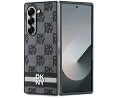 DKNY PU Leather Checkered Pattern and Stripe Samsung Galaxy Z Fold6 dėklas telefonui juodos spalvos