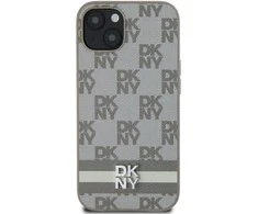 DKNY PU odinis languotas raštas ir dryžuotas dėklas Apple iPhone 13 rusvai gelsvas