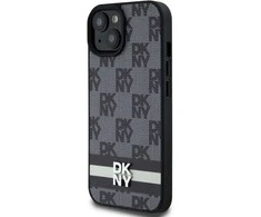 Apple iPhone 13 / 14 / 15 DKNY odinis dėklas Checkered Mono Pattern & Printed Stripes (DKHCP15SPCPTSSK) juodos spalvos