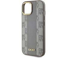 DKNY PU Leather Checkered Pattern Magsafe dėklas telefonui Apple iPhone 15 rusvai gelsvas