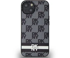 Apple iPhone 13 / 14 / 15 DKNY odinis dėklas Checkered Mono Pattern & Printed Stripes (DKHCP14SPCPTSSK) juodos spalvos