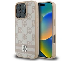 Apple iPhone 16 Pro DKNY Checkered Pattern &amp; Printed Stripes (DKHCP16LPCPTSSP) dėklas telefonui rožinės spalvos