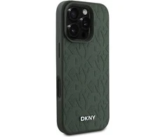 DKNY PU Leather Grid Pattern Magsafe Apple iPhone 16 Pro dėklas telefonui žalios spalvos