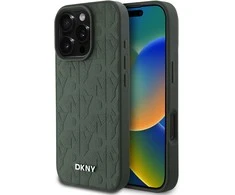 DKNY PU Leather Grid Pattern Magsafe Apple iPhone 16 Pro dėklas telefonui žalios spalvos