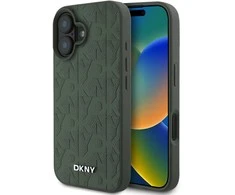 DKNY PU Leather Grid Pattern Magsafe Apple iPhone 16 dėklas telefonui žalios spalvos