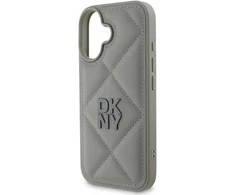 DKNY PU Leather Quilted Stack Logo Apple iPhone 16 Plus dėklas telefonui pilkos spalvos
