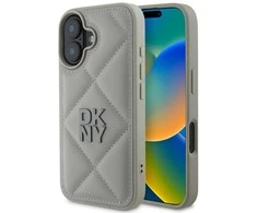 DKNY PU Leather Quilted Stack Logo Apple iPhone 16 Plus dėklas telefonui pilkos spalvos