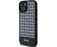 Apple iPhone 13 / 14 / 15 DKNY odinis dėklas Printed Pattern Metal Logo MagSafe (DKHMP15SPSOSPK) juodos spalvos