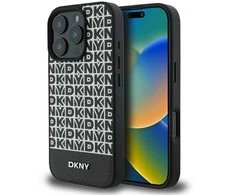 DKNY PU Leather Repeat Pattern Bottom Stripe MagSafe Apple iPhone 16 Pro dėklas telefonui juodos spalvos
