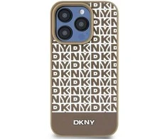 Apple iPhone 15 Pro DKNY odinis dėklas Printed Pattern Metal Logo MagSafe (DKHMP15LPSOSPW) rudos spalvos