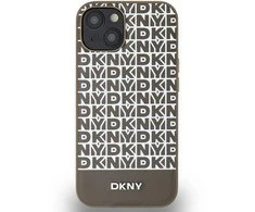 Apple iPhone 13 / 14 / 15 DKNY odinis dėklas Printed Pattern Metal Logo MagSafe (DKHMP15SPSOSPW) rudos spalvos