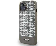 Apple iPhone 13 / 14 / 15 DKNY odinis dėklas Printed Pattern Metal Logo MagSafe (DKHMP15SPSOSPW) rudos spalvos