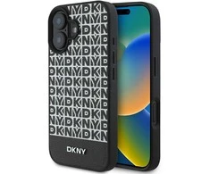 DKNY PU Leather Repeat Pattern Bottom Stripe MagSafe Apple iPhone 16 Plus dėklas telefonui juodos spalvos