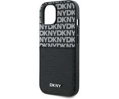 DKNY PU Leather Repeat Pattern Card Pocket dėklas telefonui Apple iPhone 15 juodos spalvos