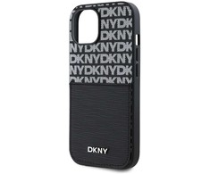 DKNY PU Leather Repeat Pattern Card Pocket dėklas telefonui Apple iPhone 14 juodos spalvos
