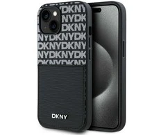 DKNY PU Leather Repeat Pattern Card Pocket dėklas telefonui Apple iPhone 15 juodos spalvos