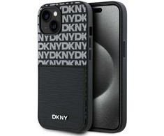 DKNY PU Leather Repeat Pattern Card Pocket dėklas telefonui Apple iPhone 14 juodos spalvos