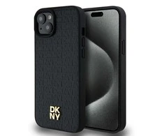Apple iPhone 15 Plus / 14 Plus DKNY odinis dėklas Monogram Pattern Metal Logo MagSafe (DKHMP15MPSHRPSK) juodos spalvos