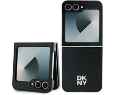 DKNY PU Leather Repeat Pattern Stack Logo Samsung Galaxy Z Flip6 dėklas telefonui juodos spalvos