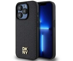 Apple iPhone 15 Pro Max DKNY odinis dėklas Monogram Pattern Metal Logo MagSafe (DKHMP15XPSHRPSK) juodos spalvos