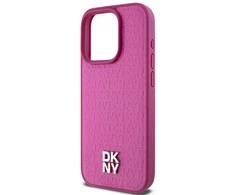Apple iPhone 15 Pro DKNY odinis dėklas Monogram Pattern Metal Logo MagSafe (DKHMP15LPSHRPSP) rožinės spalvos