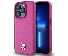 Apple iPhone 15 Pro DKNY odinis dėklas Monogram Pattern Metal Logo MagSafe (DKHMP15LPSHRPSP) rožinės spalvos