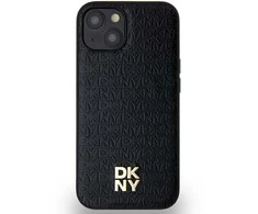 Apple iPhone 13 / 14 / 15 DKNY odinis dėklas Pattern Metal Logo MagSafe (DKHMP15SPSHRPSK) juodos spalvos