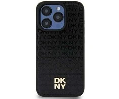 Apple iPhone 15 Pro Max DKNY odinis dėklas Monogram Pattern Metal Logo MagSafe (DKHMP15XPSHRPSK) juodos spalvos