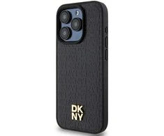 Apple iPhone 14 Pro Max DKNY odinis dėklas Monogram Pattern Metal Logo MagSafe (DKHMP14XPSHRPSK) juodos spalvos