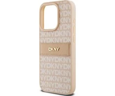 Apple iPhone 14 Pro DKNY dėklas odinis Mono Stripe & Metal Logo (DKHCP14LPRTHSLP) rožinės spalvos