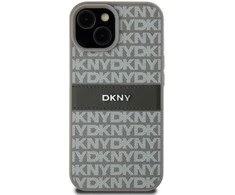 Apple iPhone 13 / 14 / 15 DKNY odinis dėklas Mono Stripe & Metal Logo (DKHCP15SPRTHSLE) beige